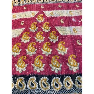 Bohemian Kantha Quilt Throw Blanket Paisley Floral Green Pink Boho Handmade